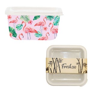Fresh 360 Square Bamboo Food Container w/Lid Flamingos & Leaves X-Large ...