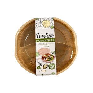 Fresh 360 Food Container 3 Compartment, w/Spork, Natural/Orange, Round ...